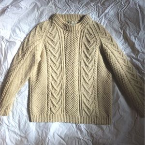 Vintage Carbery 100% Wool Fisherman’s Sweater Made in Ireland Cream Women’s Sz M